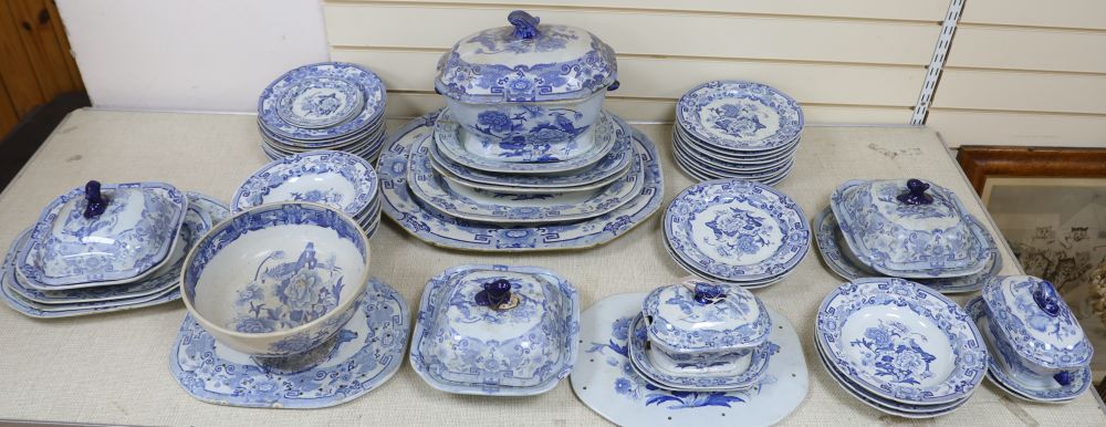 A mid 19th century Masons ironstone blue pheasant pattern 57 piece part dinner service